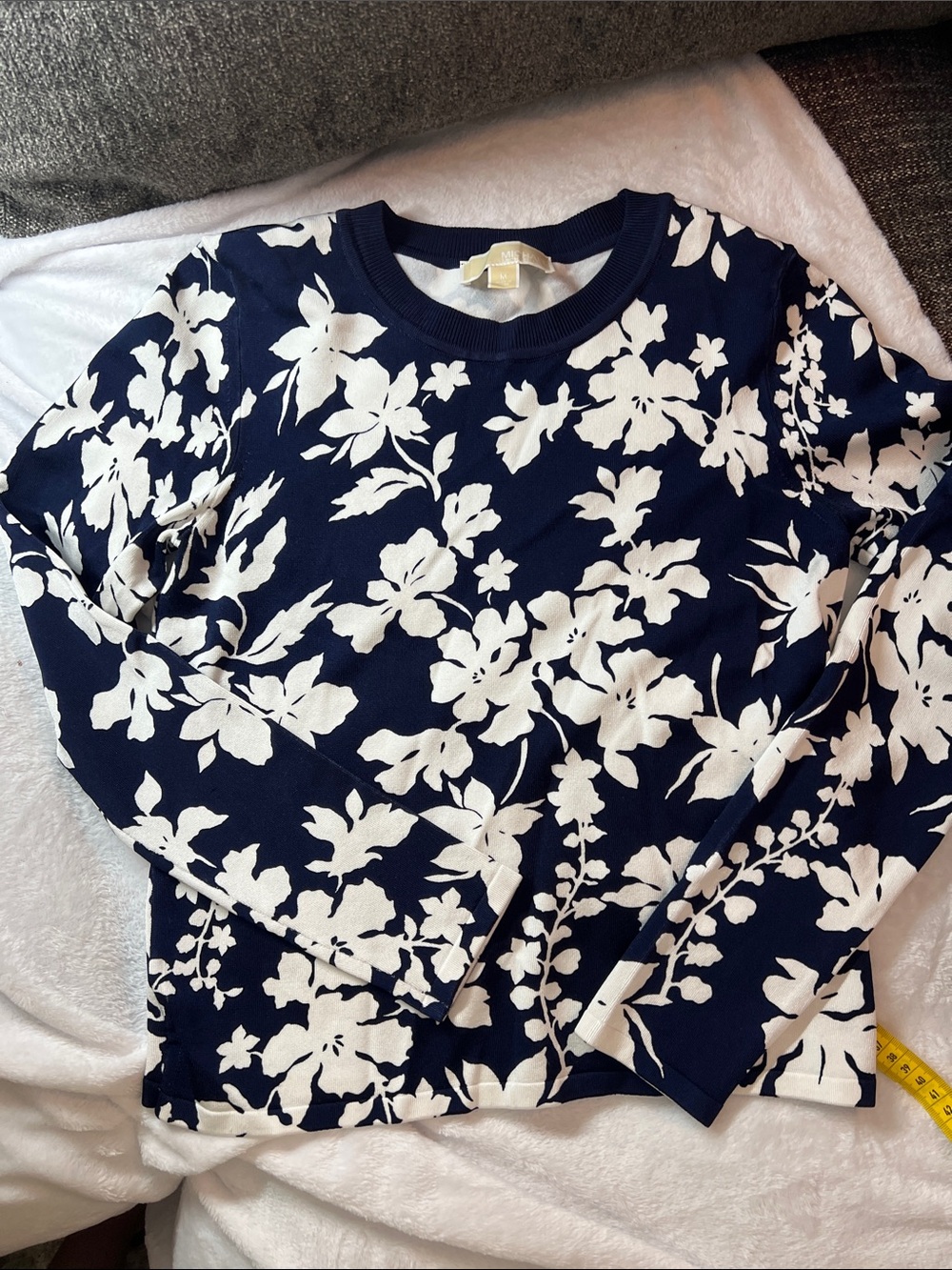 MICHAEL Michael Kors Navy and White Floral Crewneck Sweater
